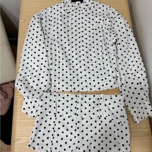 Polka Dot Button-Up Shirt and Skirt Set